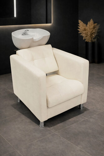 Изображение товара Парикмахерская мойка с креслом Квадрат, глубокая раковина белого цвета, Уютный мастер, белый