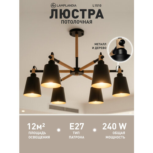 фото Люстра потолочная lamplandia l1510 skora black, е27*6 макс 40вт