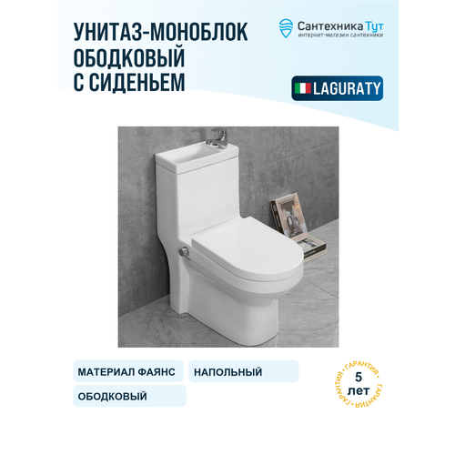 фото Унитаз-моноблок laguraty 8074ac с раковиной и смесителем с сиденьем микролифт