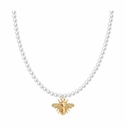 фото Колье diamant online, серебро, 925 проба, родирование, жемчуг, длина 45 см., белый