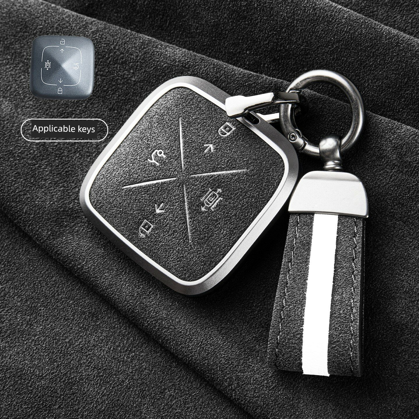 Совместимый с ZEEKR 001/007/X чехол для брелока ключа 6-дырочный, темно-серый, брелок-кольцо, итальянский Алкантара (за