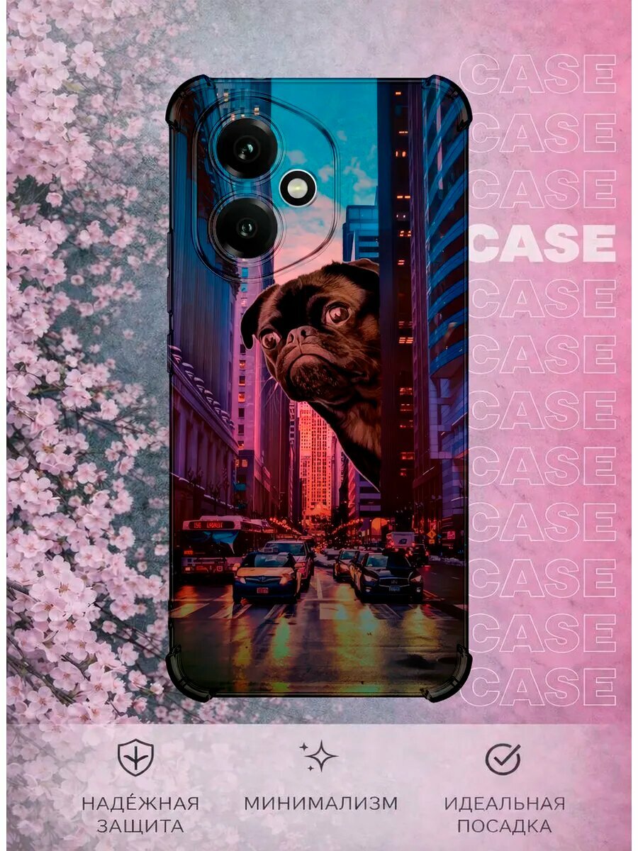 Чехол на Honor 400 с принтом Черный мопс город