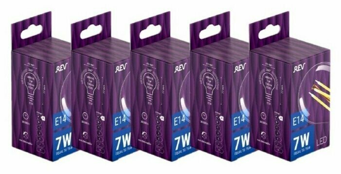 Лампа светодиодная (комплект 5 шт.) REV FILAMENT G45, E14, 7W, 4000K, DECO Premium, 32483 6