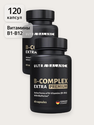 Изображение товара Витамины группы В UltraBalance B-Complex б БАД для нервной системы, энергии и иммунитета комплект, 120 капсул