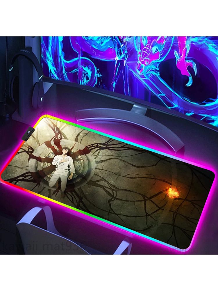 Игровой коврик для мыши с RGB анимацией Solo Leveling game XXL, светодиодное светящееся покрытие для стола 900X400