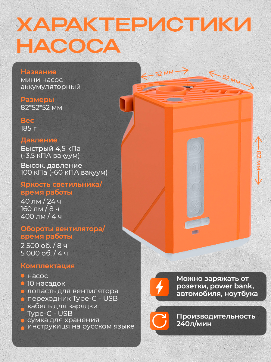 Насос аккумуляторный для матраса, лодки ПВХ, сапборда, жилета, круга, IG&NAT — фото 1