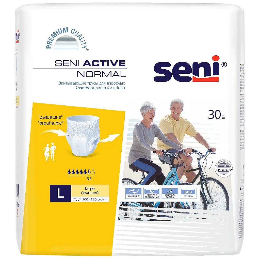 Seni Active Normal Трусы впитывающие для взрослых Large 30 шт