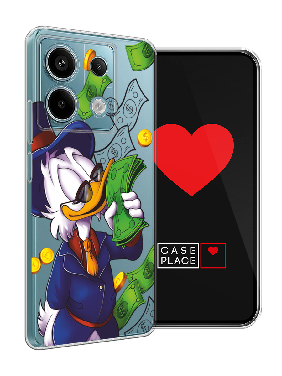 Чехол на Poco X6/Redmi Note 13 Pro 5G / Поко X6/Редми Нот 13 Про 5G с принтом Scrooge McDuck with Money, прозрачный — фото 1