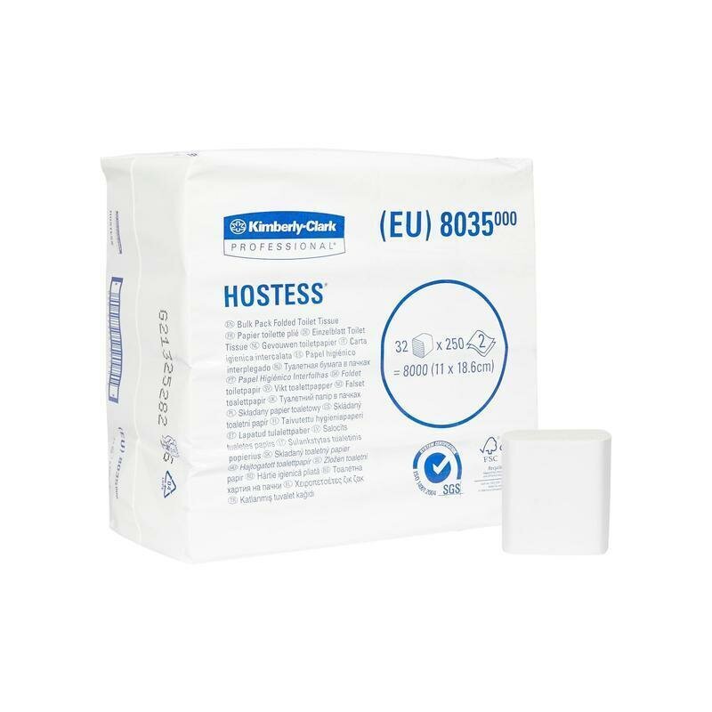 Бумага туалетная листовая KIMBERLY-CLARK Kleenex Hostess 2-слойная 32 пачки по 250 листов (артикул производителя 8035)