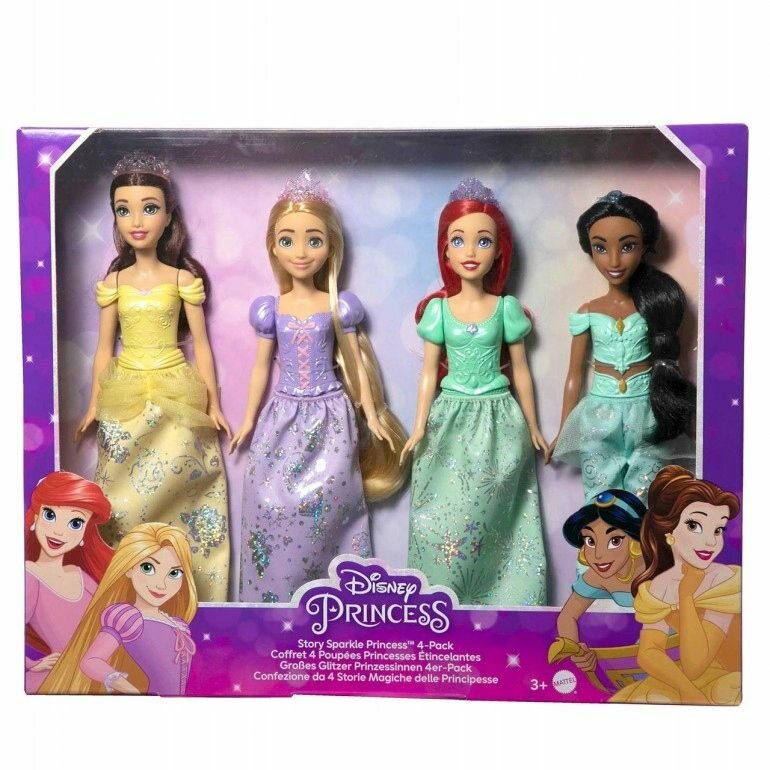 Кукла Mattel Disney Princess - Набор из 4 кукол: Рапунцель, Жасмин, Ариэль и Белла - Дисней Принцессы HNX09
