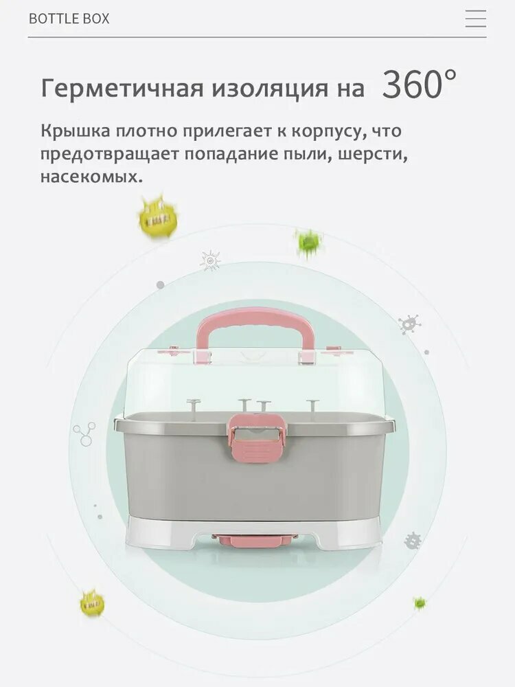 Контейнеры Для Бутылочек Сушилка для бутылочек и сосок с крышкой контейнер с поддоном Maksi-junior grey