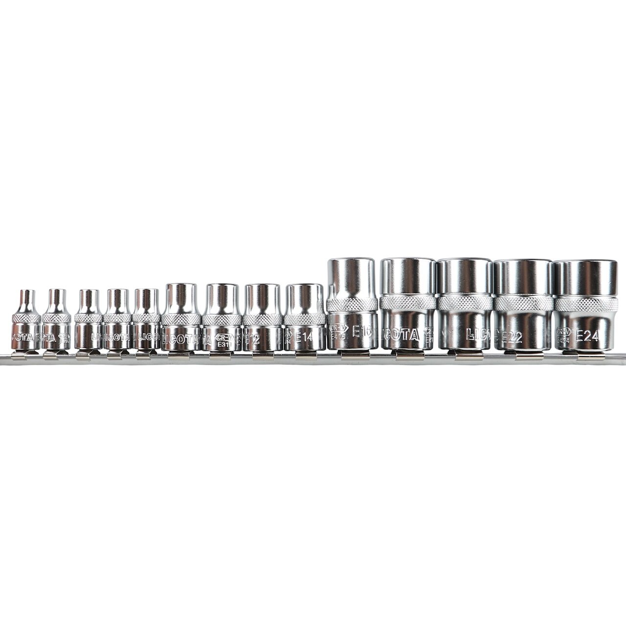 Licota TBS-11005 Набор головок Е-профиль Е4-Е24 1/4", 3/8", 1/2" 14пр. на линейке