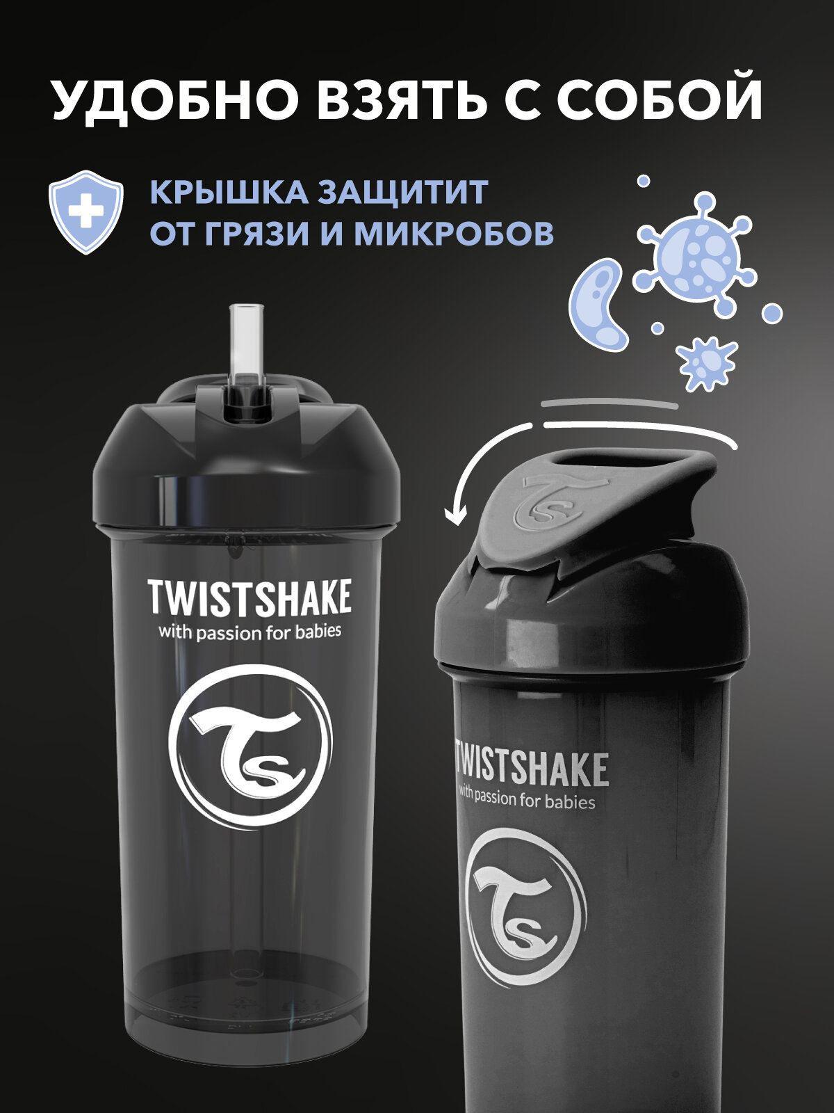 Поильники Детские Детский поильник непроливайка с трубочкой Twistshake, 360 мл, от 6 мес.