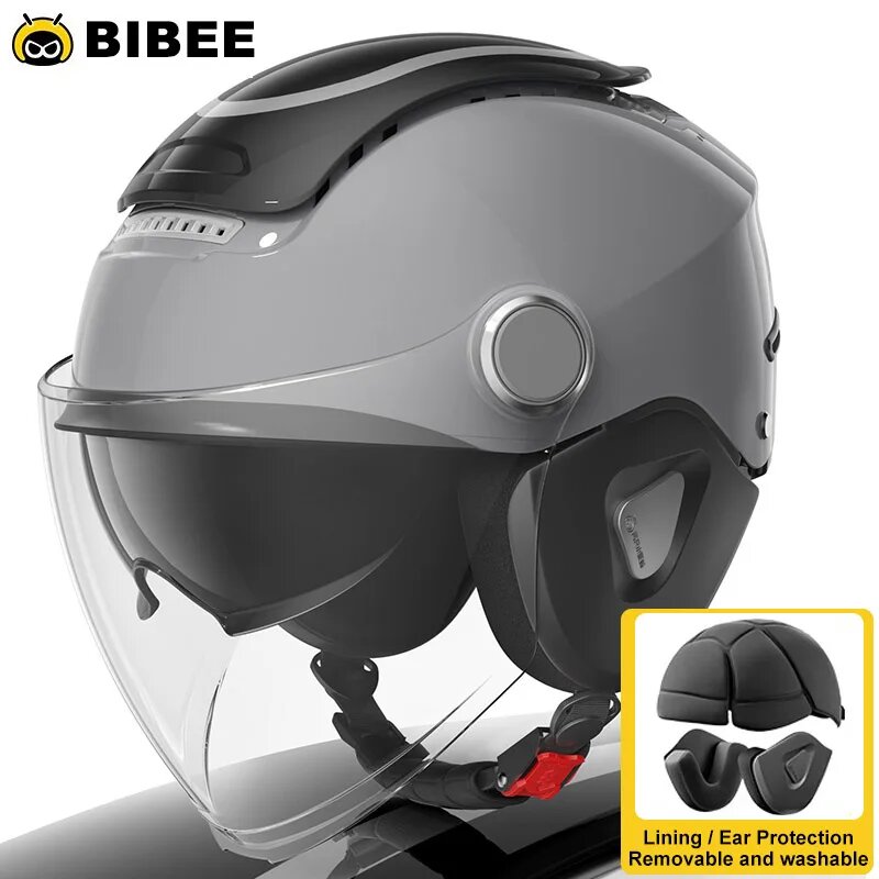 BIBEE 2,0 электрический мотоциклетный шлем, летний дышащий реактивный скутер, полушлемы для мужчин и женщин, мотоциклетный шлем с двумя линзами и открытым лицом, Gray-1.0-Winter, Унисекс