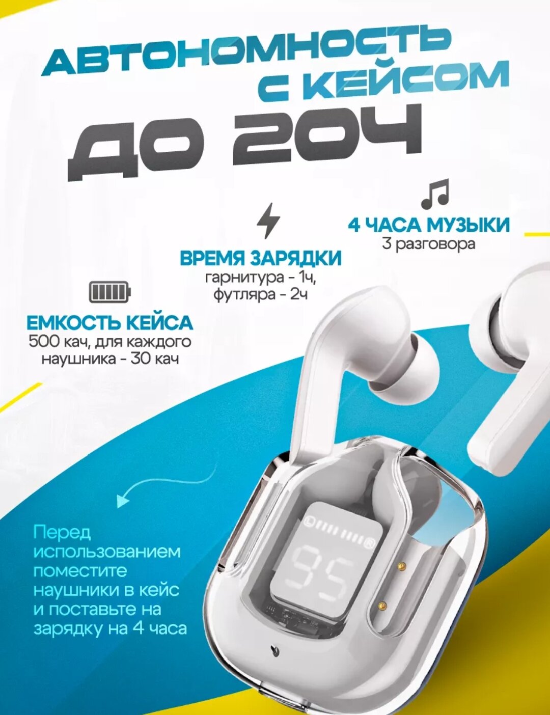 Наушники беспроводные Air31, TWS, вакуумные, c прозрачным шумоподавлением Bluetooth, наушники с цифровым дисплеем — фото 1