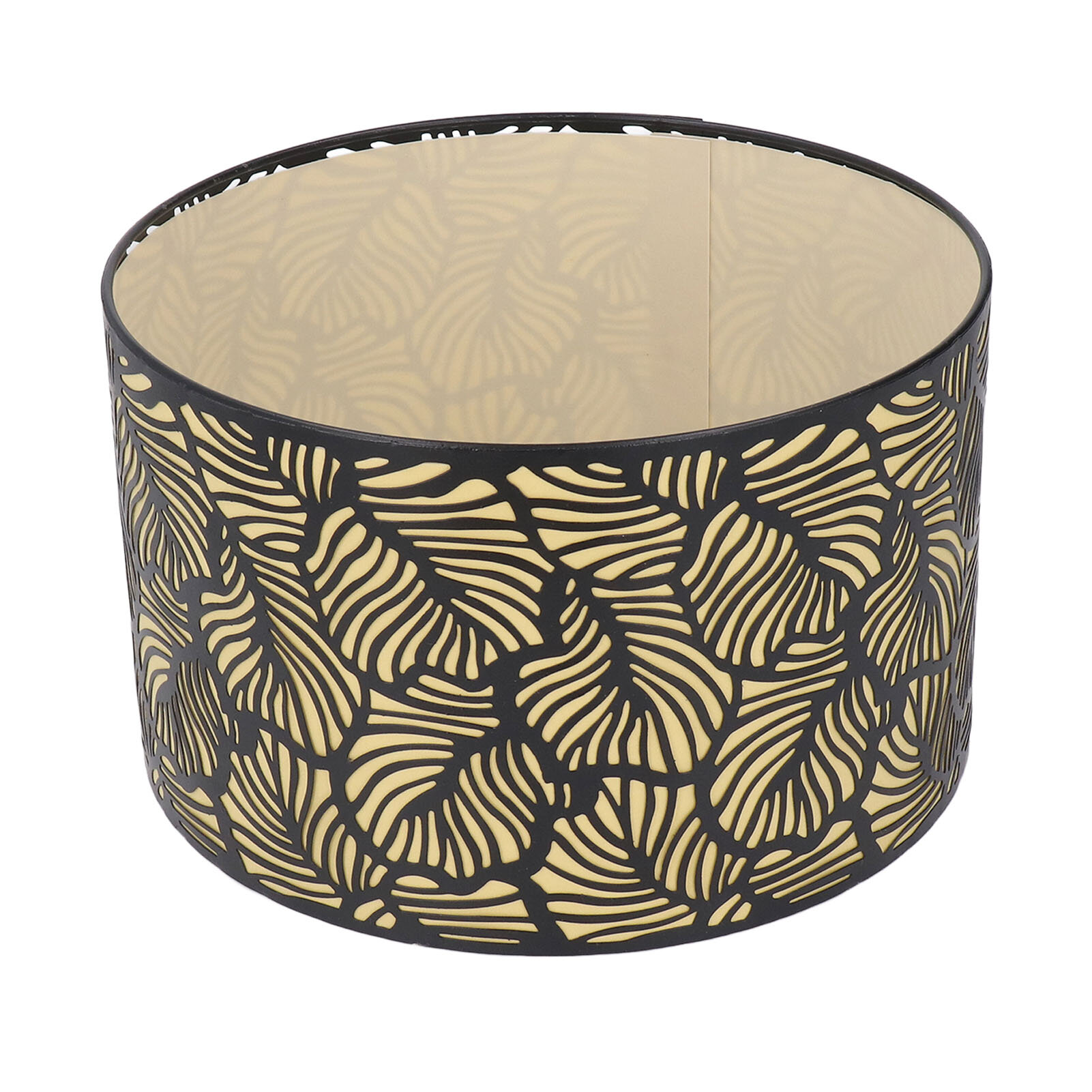 Металлический бочкообразный абажур E27/E14 большой лист дерева черно-желтый