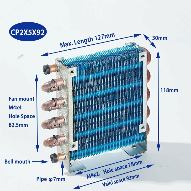 PURSWAVE CP2X5X92 мини конденсатор подходит к 1 шт. 12 В 24 В 220 В 92*92 мм вентилятор плавник пространство Медный трубчатый теплообменник, Condenser only