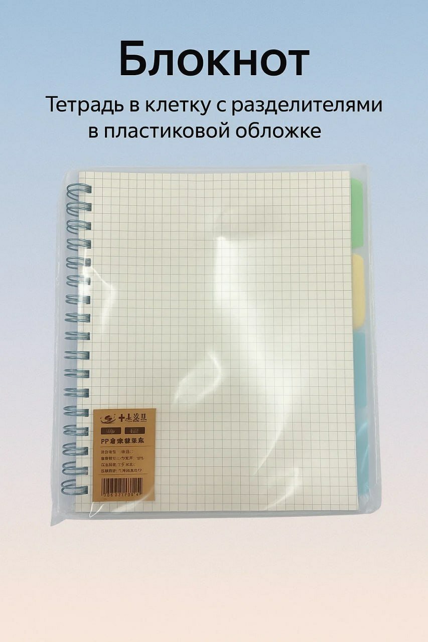 Блокнот в клетку с разделителями, пластиковая обложка, на пружине — для учёбы, работы и планов