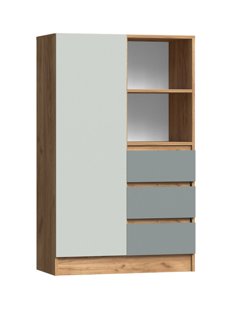 ARNIKA Шкаф стеллаж с полками распашной Челси Color 80.2х40х130 см темная мята голубой дуб крафт