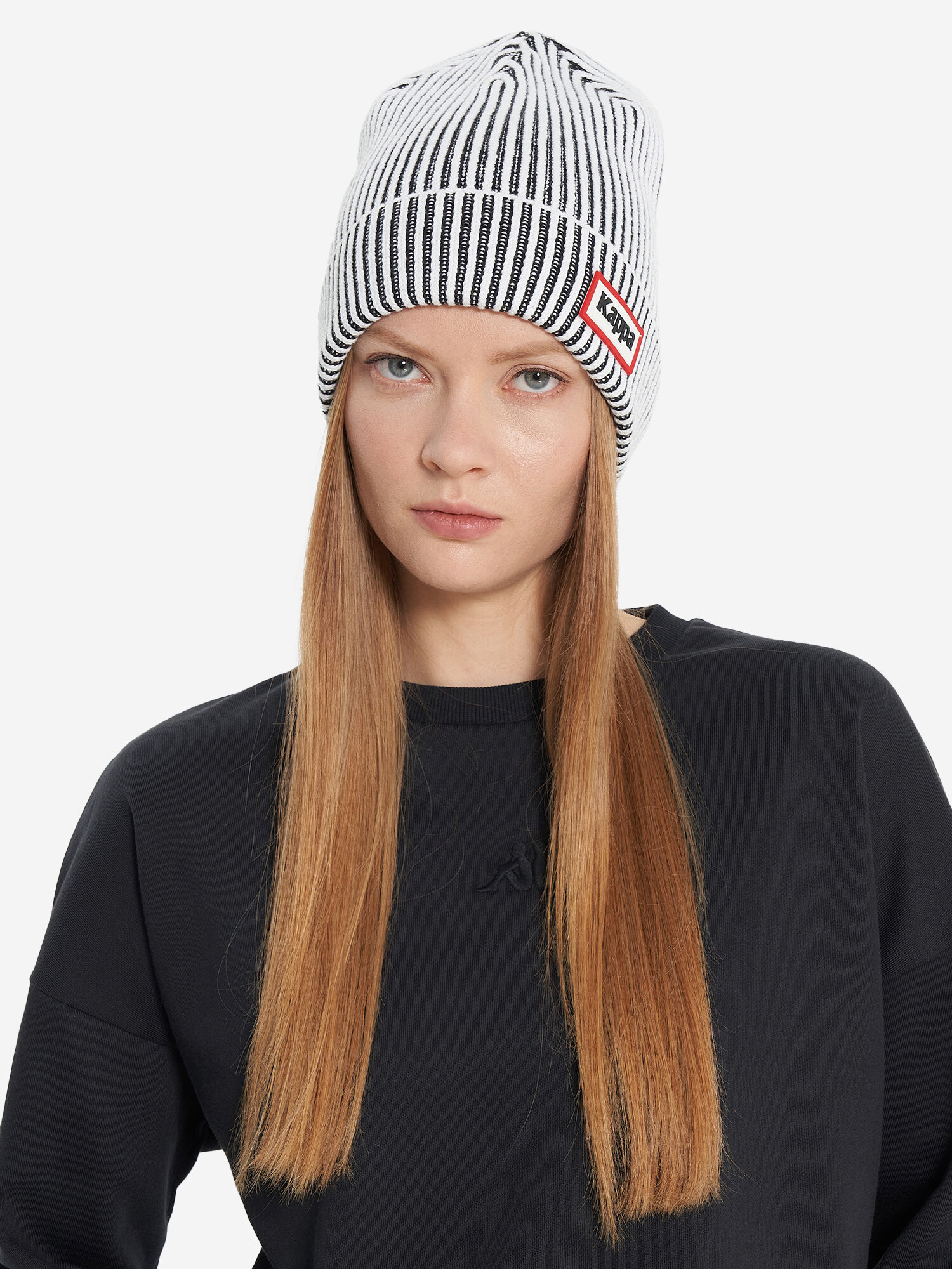Шапка Kappa для мужчин и женщин, размер one size, черный/белый — фото 1