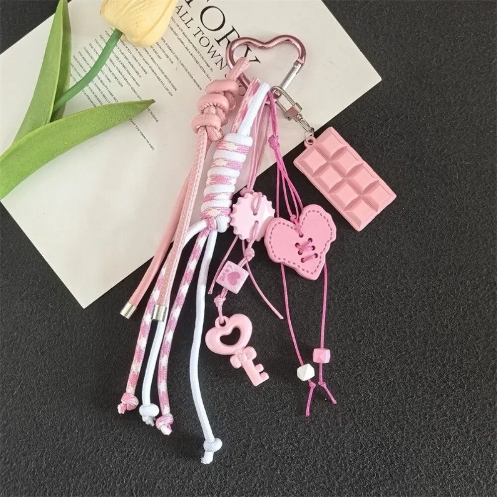 Модный акриловый брелок в форме сердца плетеный вручную плетеный веревочный брелок в форме сердца анти-потерянный цвет макарон сумка кулон подарок для девочек Розовый Pink