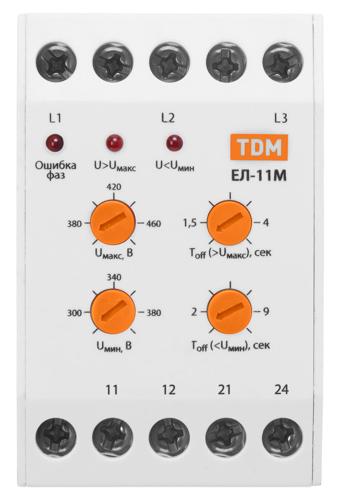 Реле контроля фаз TDM Electric / ТДМ Электрик ЕЛ-11М-3х380В в корпусе из пластика белый 1нр+1нз IP20 2Вт / электрика