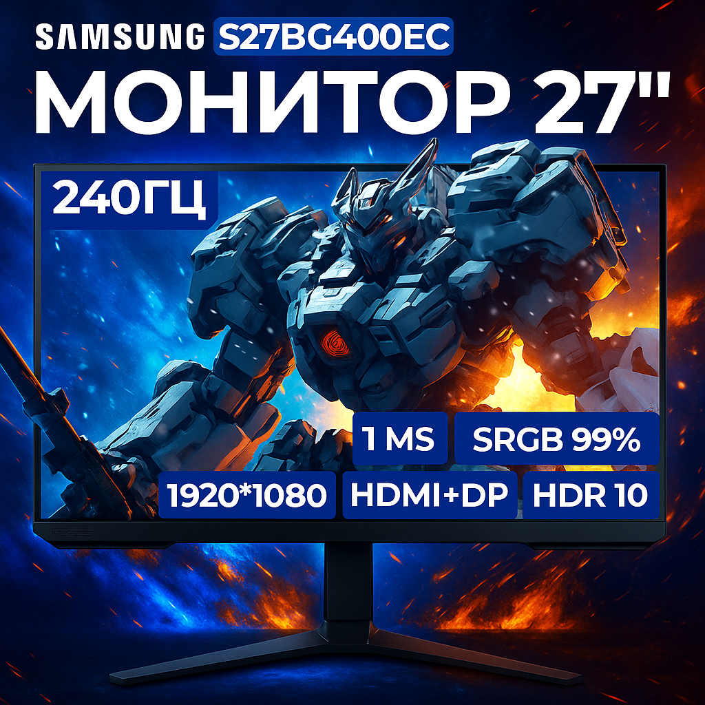 Монитор Samsung S27BG400EI, 27", IPS,1ms, 240hz, 400cd, G-Sync, CN