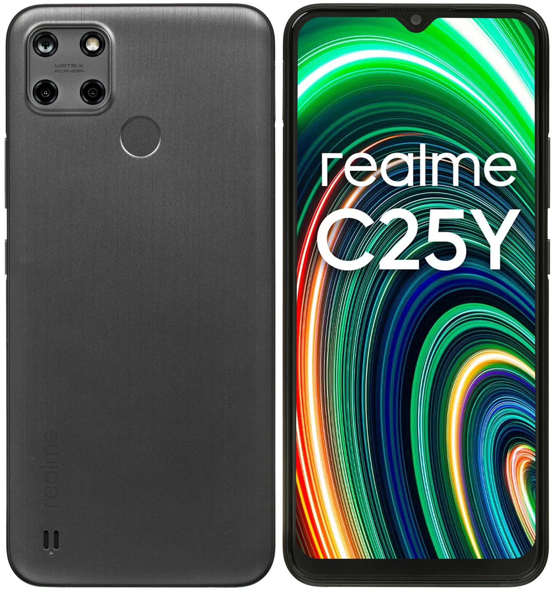 Смартфон Realme C25Y, 6.5", 4GB/64GB, двойной nano-SIM, Android 11, серый