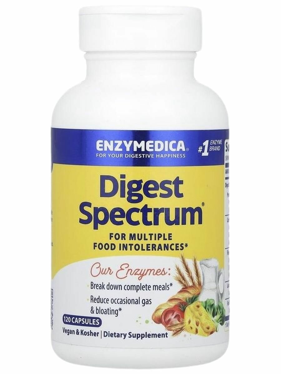 Enzymedica, Digest Spectrum, пищеварительные ферменты при непереносимости лактозы, глютена, казеина, 120 капсул