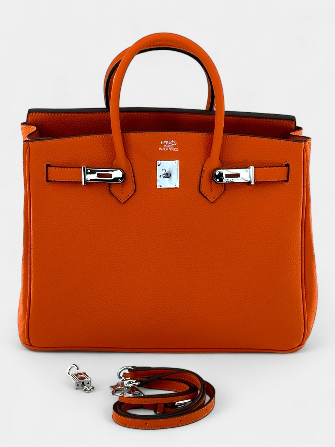 Сумка  Hermes Birkin Style Leather Bag, фактура зернистая, красный