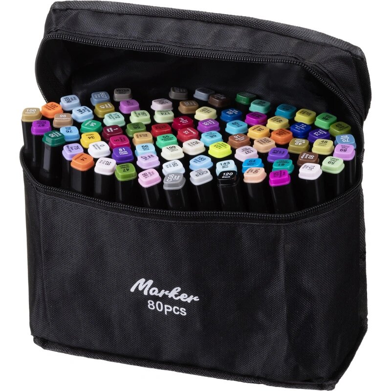 Набор маркеров для скетчинга двустор MCBASIR 1-7мм 80цв/наб сумка 155-80