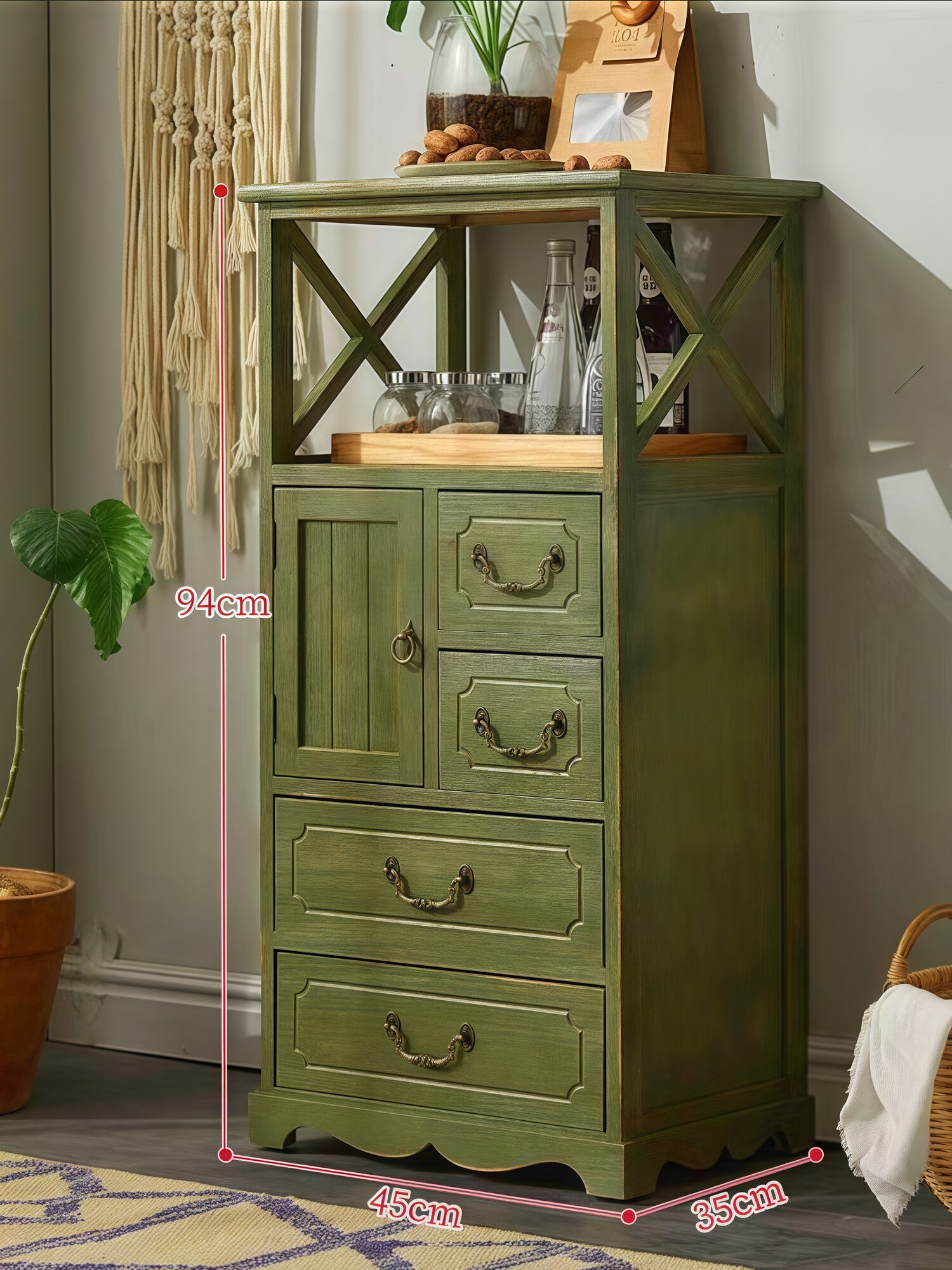 Комод из цельного дерева, простое хранение в стиле ретро, многослойный