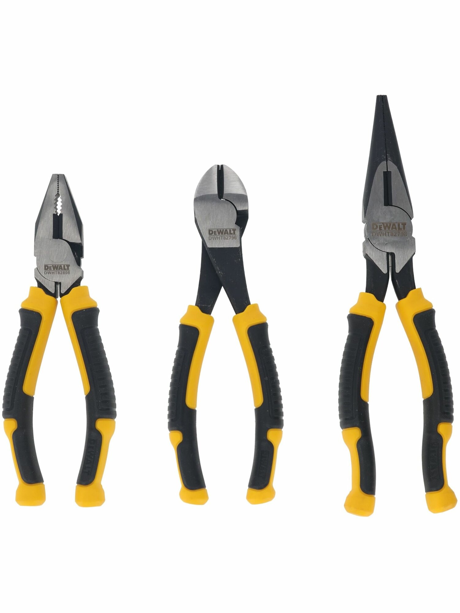 Набор плоскогубцев и кусачек DEWALT DWHT82813-0: плоскогубцы 16 см + длинногубцы 20 см + кусачки 16 см