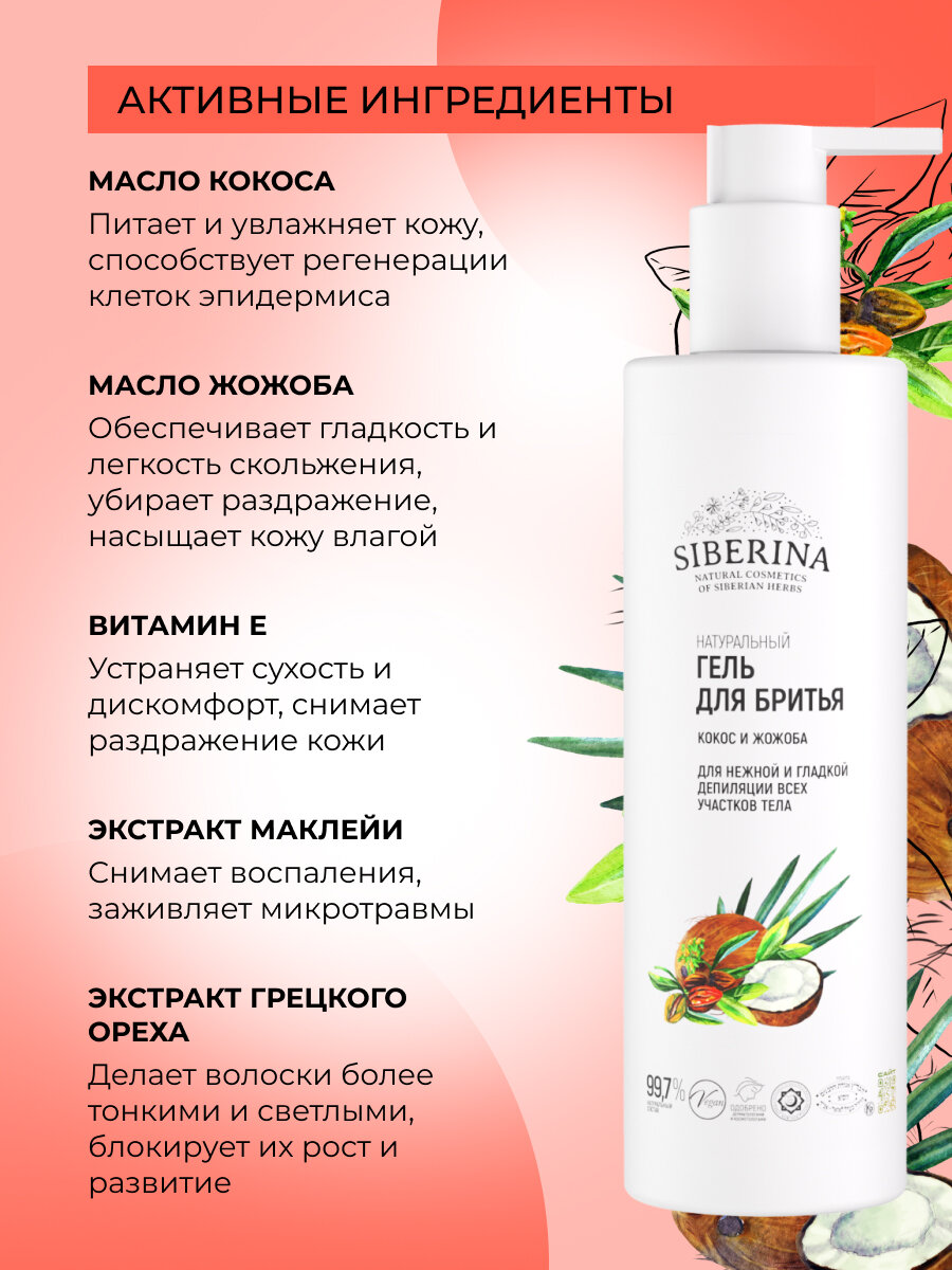 Гель для бритья «Кокос и жожоба» 200 мл — фото 1