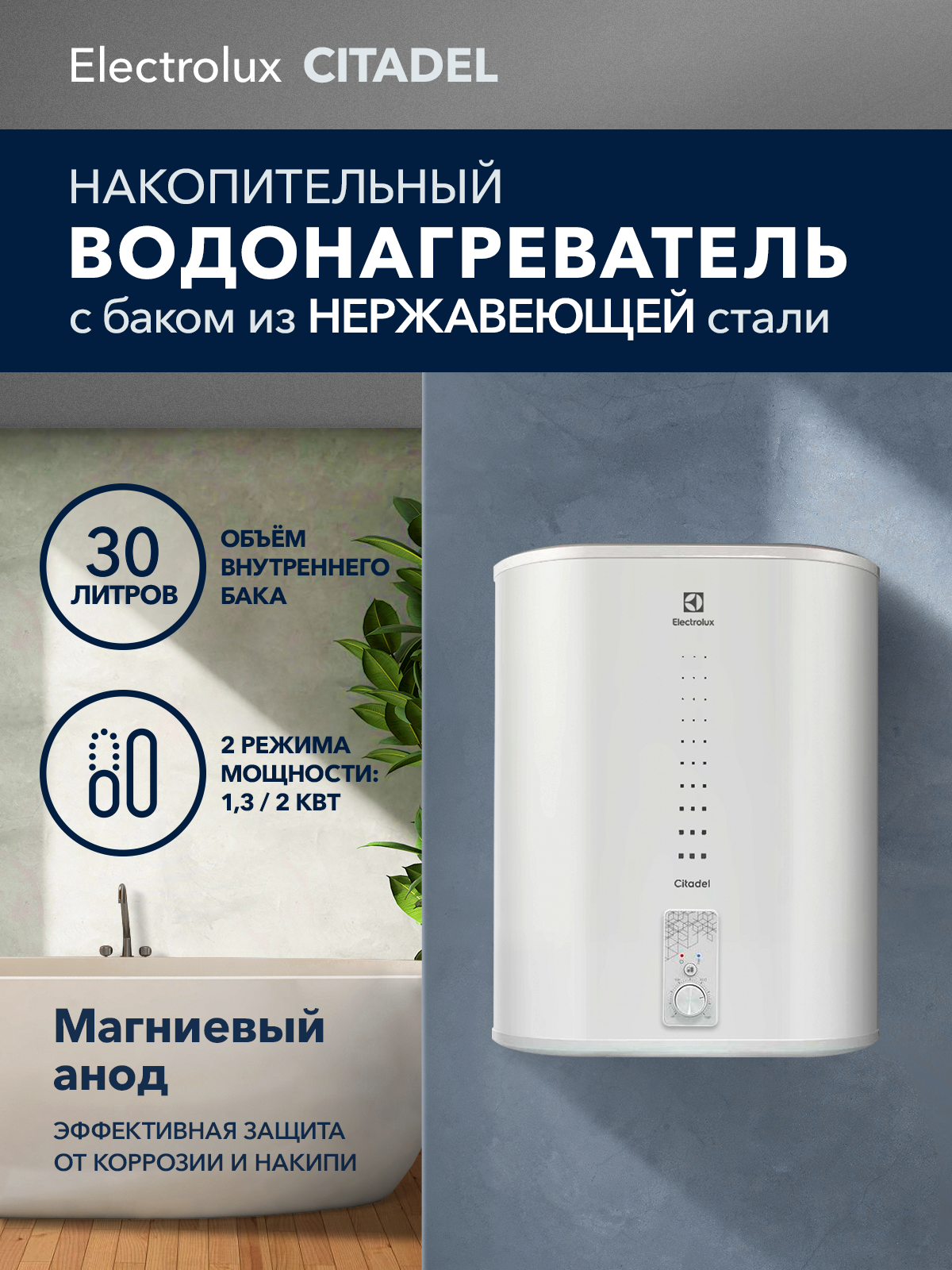 Водонагреватель накопительный Electrolux EWH 30 литров Citadel