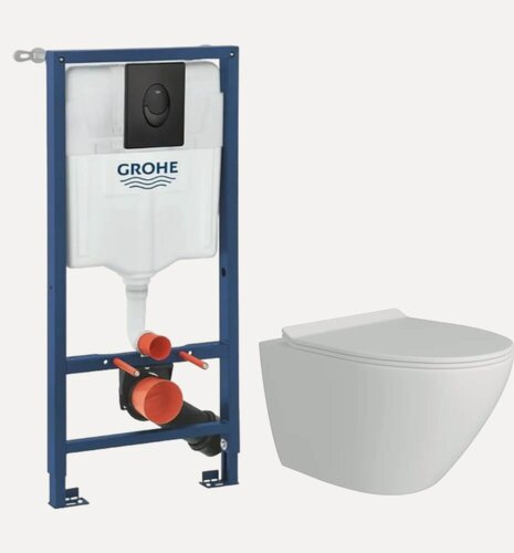 Изображение товара Комплект 2 в 1 Унитаз подвесной Teymi Lina Pro T40106 / Инсталляция с кнопкой Grohe Rapid SL 1000044 цвет черный