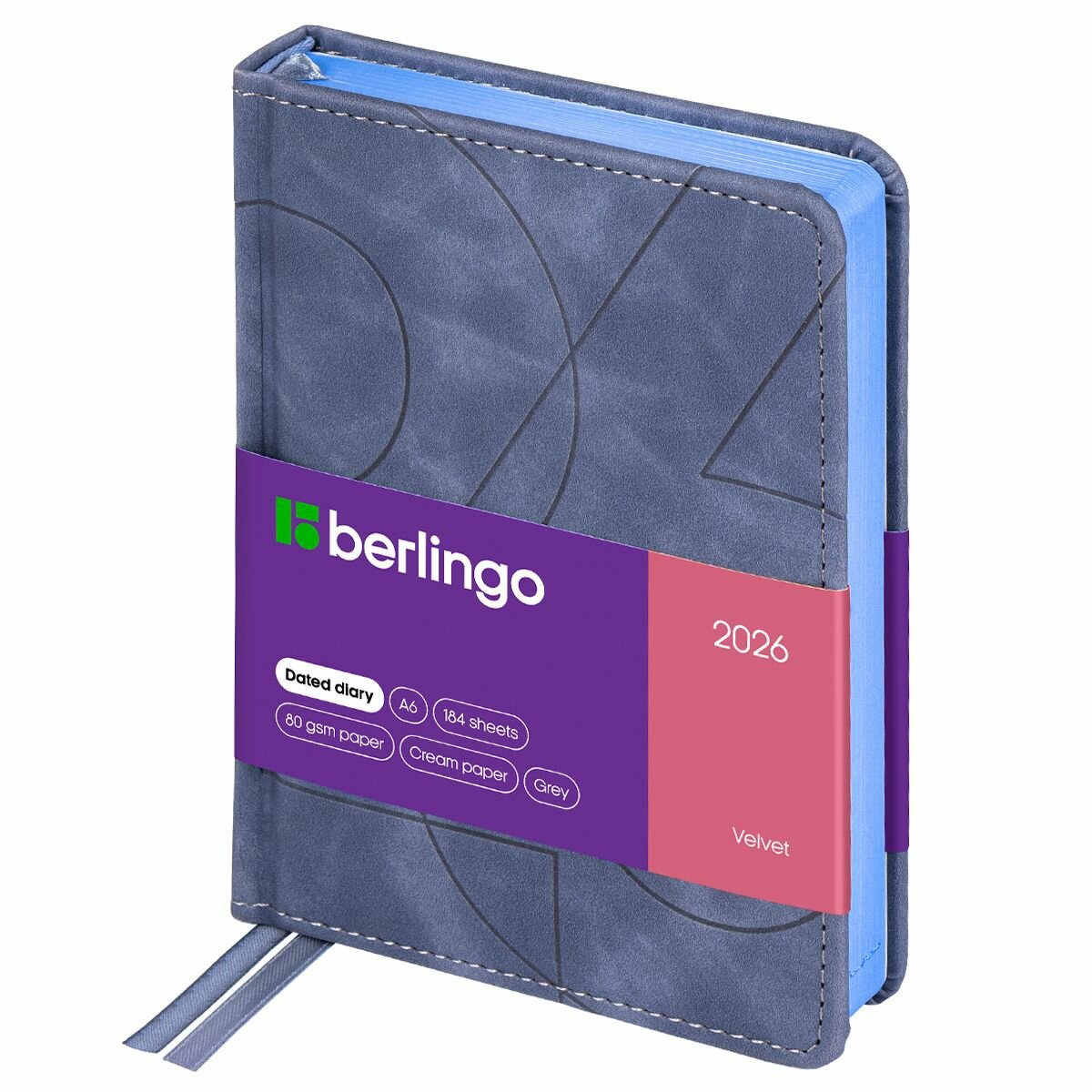 Ежедневник датированный 2026г, А6, 184л, кожзам, Berlingo "Velvet", цветной срез, серый