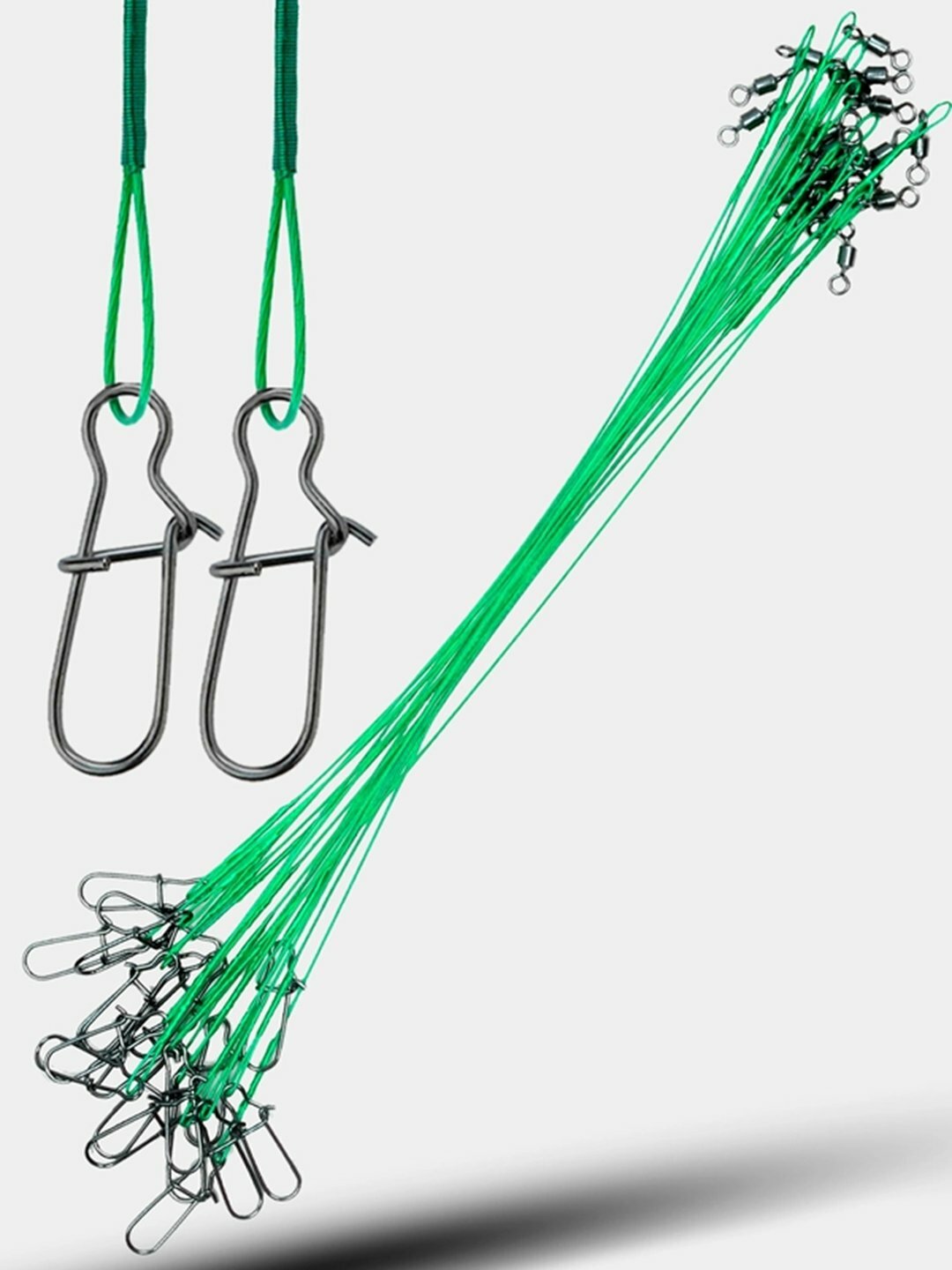 Поводок вольфрамовый для рыбалки — сверхпрочный антизуб, для спиннинга, хищной рыбы - Лесной зеленый,24см/13кг,3 штуки