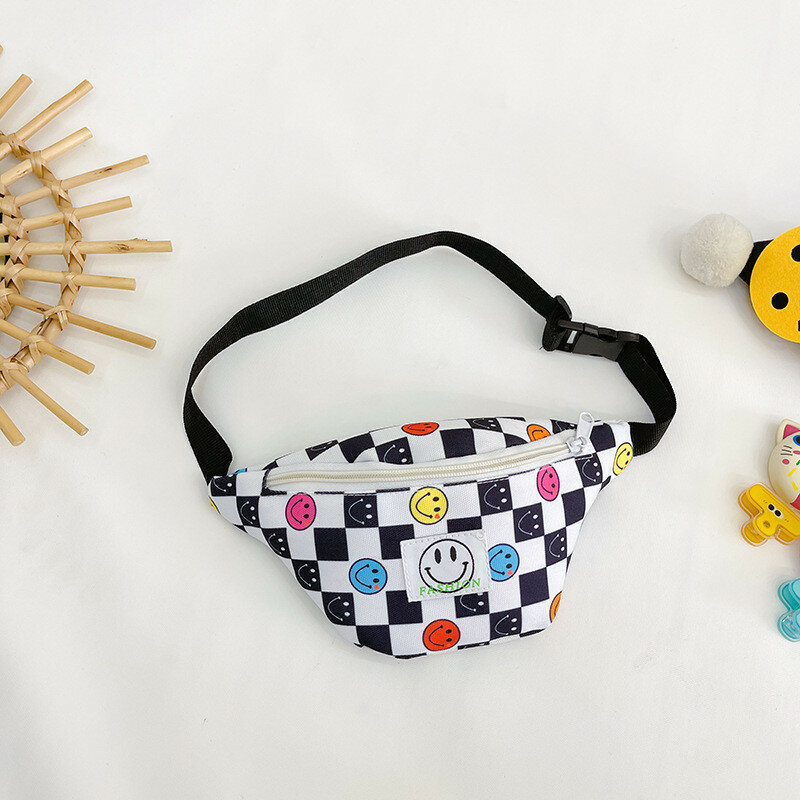 Яркая детская поясная сумка в клетку из легкого. canvas для мальчиков и девочек, черная, на лето