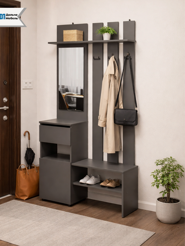 Изображение товара Прихожая Арника Денвер 100 см, мебель в узкий коридор, вешалка с зеркалом и тумбой для обуви, цвет графит