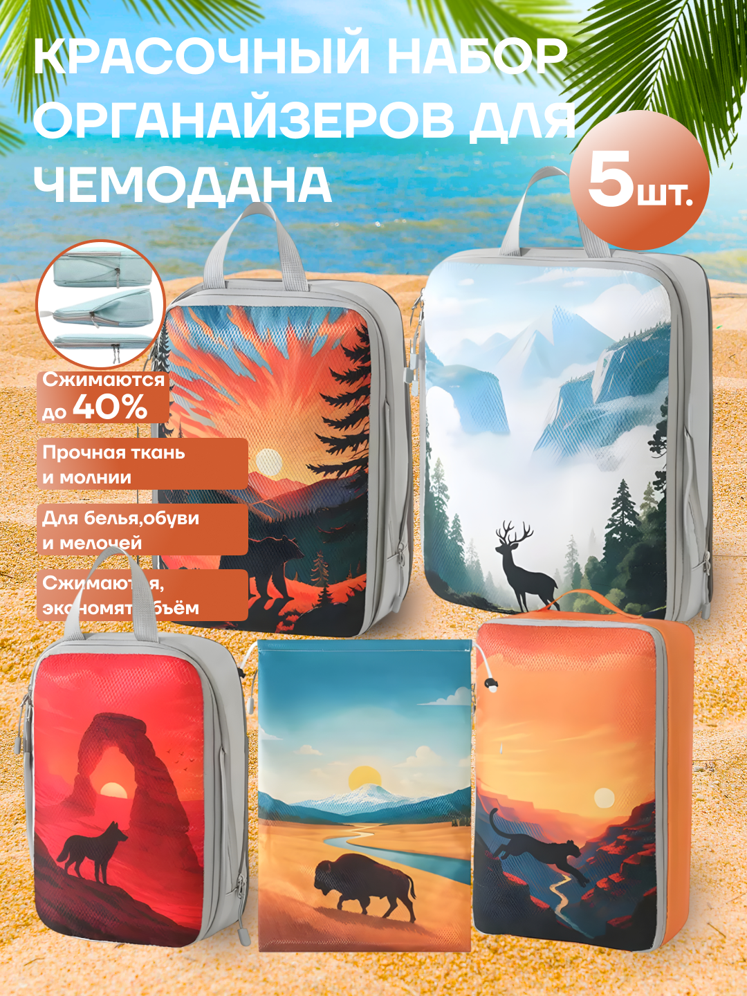 Органайзеры для чемодана. Сумки для чемодана с эффектом вакуума. Дорожный набор.