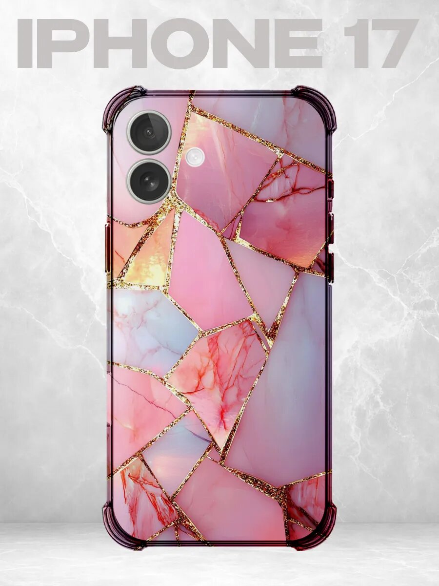 Чехол на iPhone 17 мрамор розовый мозаика