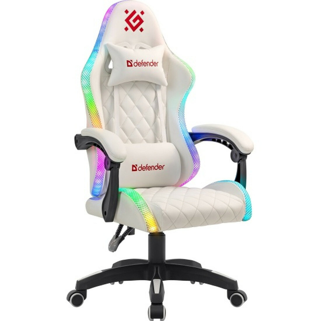 Кресло геймерское Defender "Energy", с RGB-подсветкой, искусственная кожа, белое