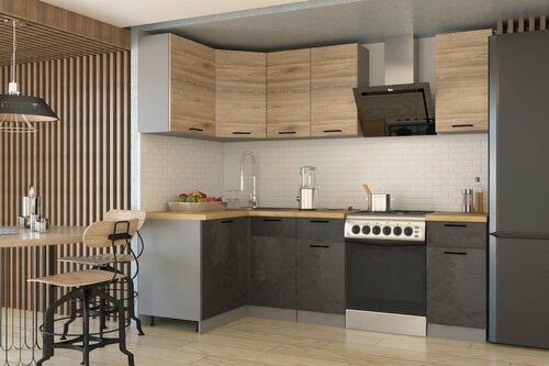 Изображение товара Кухонный угловой гарнитур Лофт 1200х1800 мм, цвет рустик/бетон