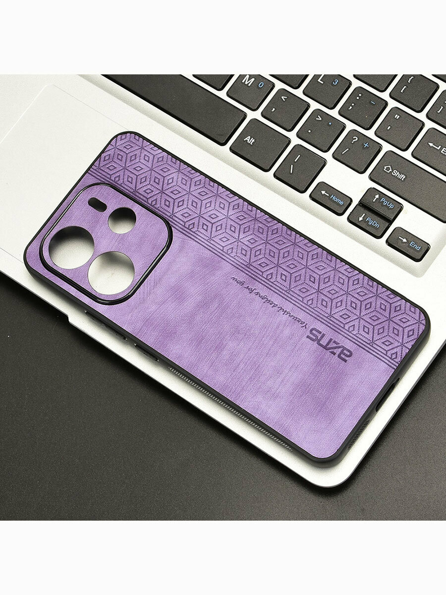 Изображение Чехол для Xiaomi Redmi Note 14 (4G) кожаный с тиснением / Сяоми Редми Ноут 14 4G с защитой камеры (фиолетовая)