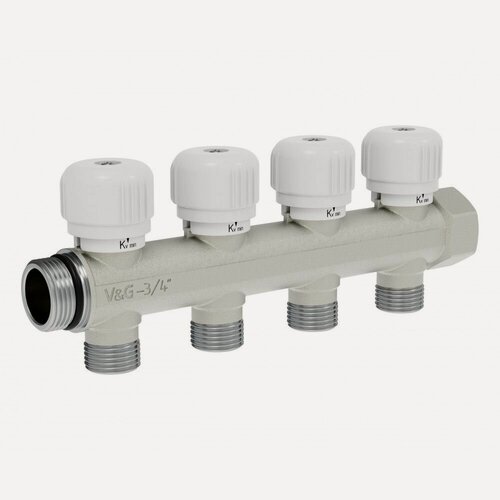 Изображение товара Коллектор распределительный VALOGIN с вентильной регулировкой, 3/4" - 4 выхода х 1/2", VG-901403