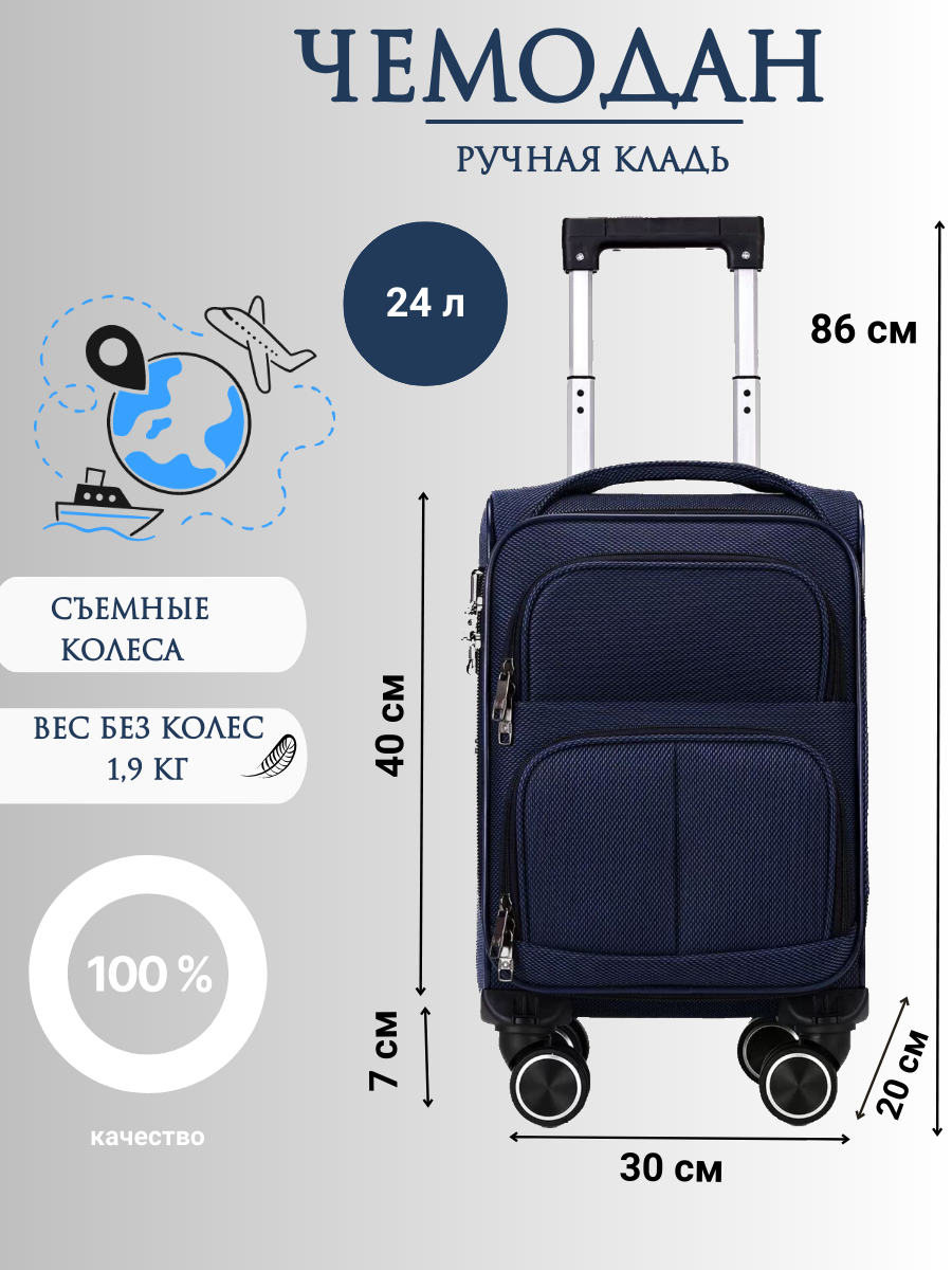 Чемодан POSSESS, 24 л, размер XS, синий