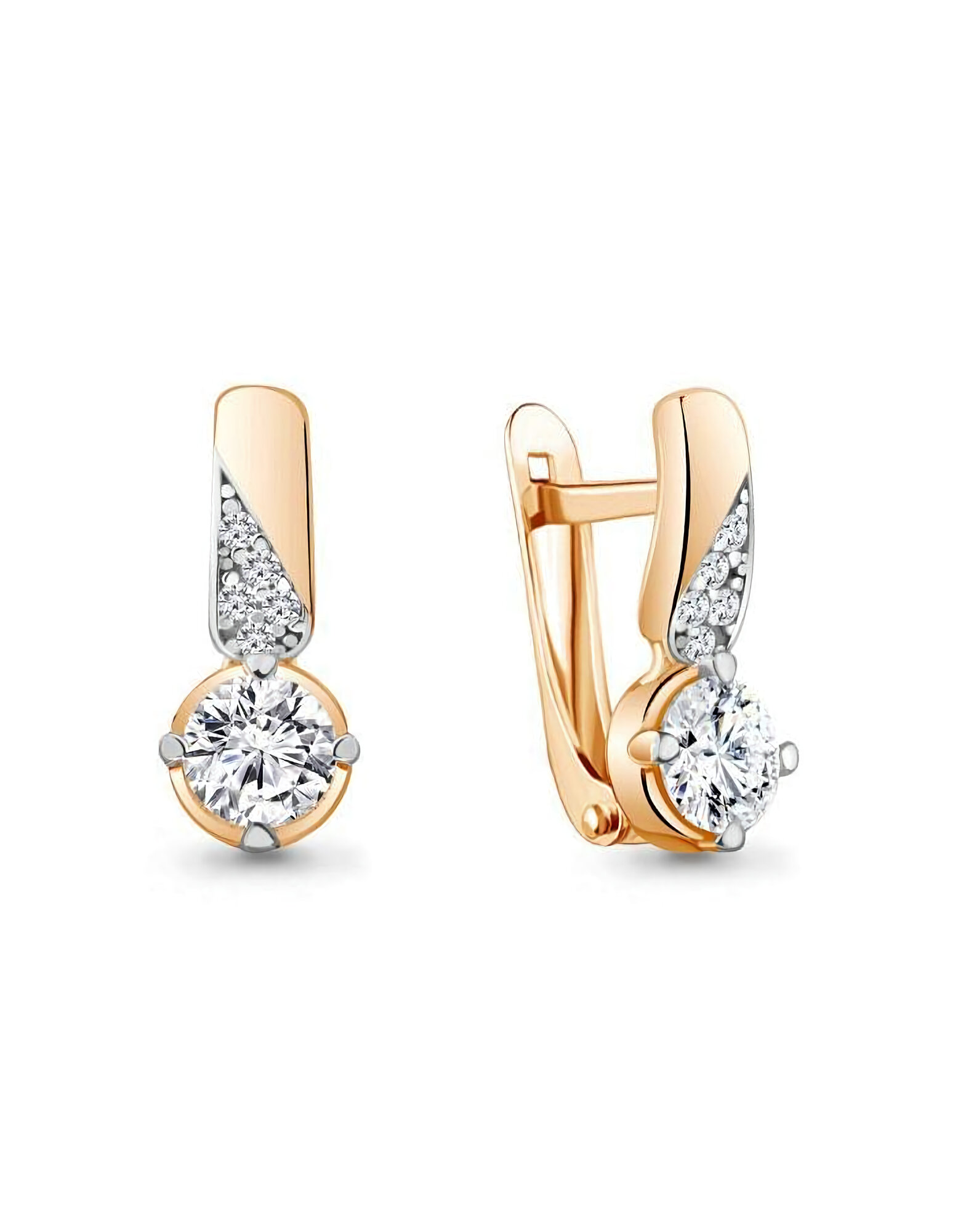 Серьги пусеты серебро, 925 проба, золочение, фианит