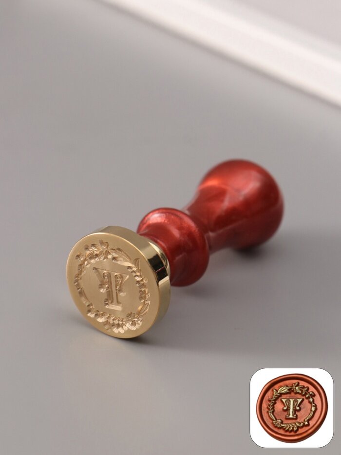 Печать для сургуча с пластиковой ручкой «Венок с буквой T», 2.5×2.5×6.3см