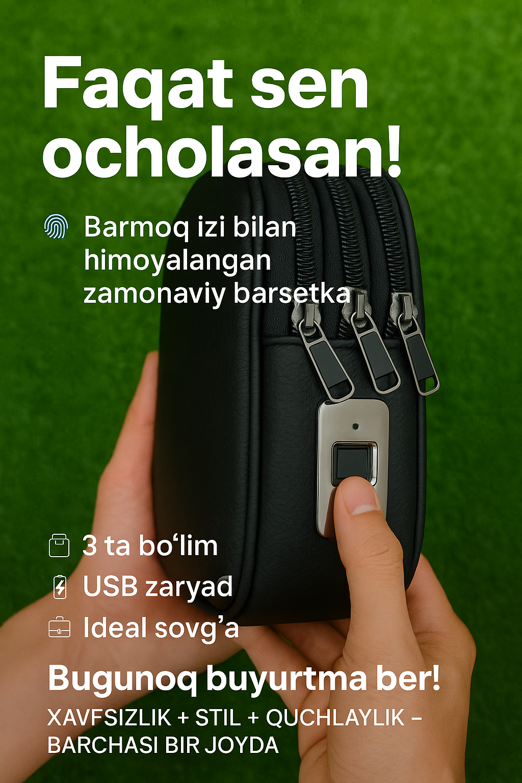 Сумка барсетка , 3 шт, фактура матовая, черный